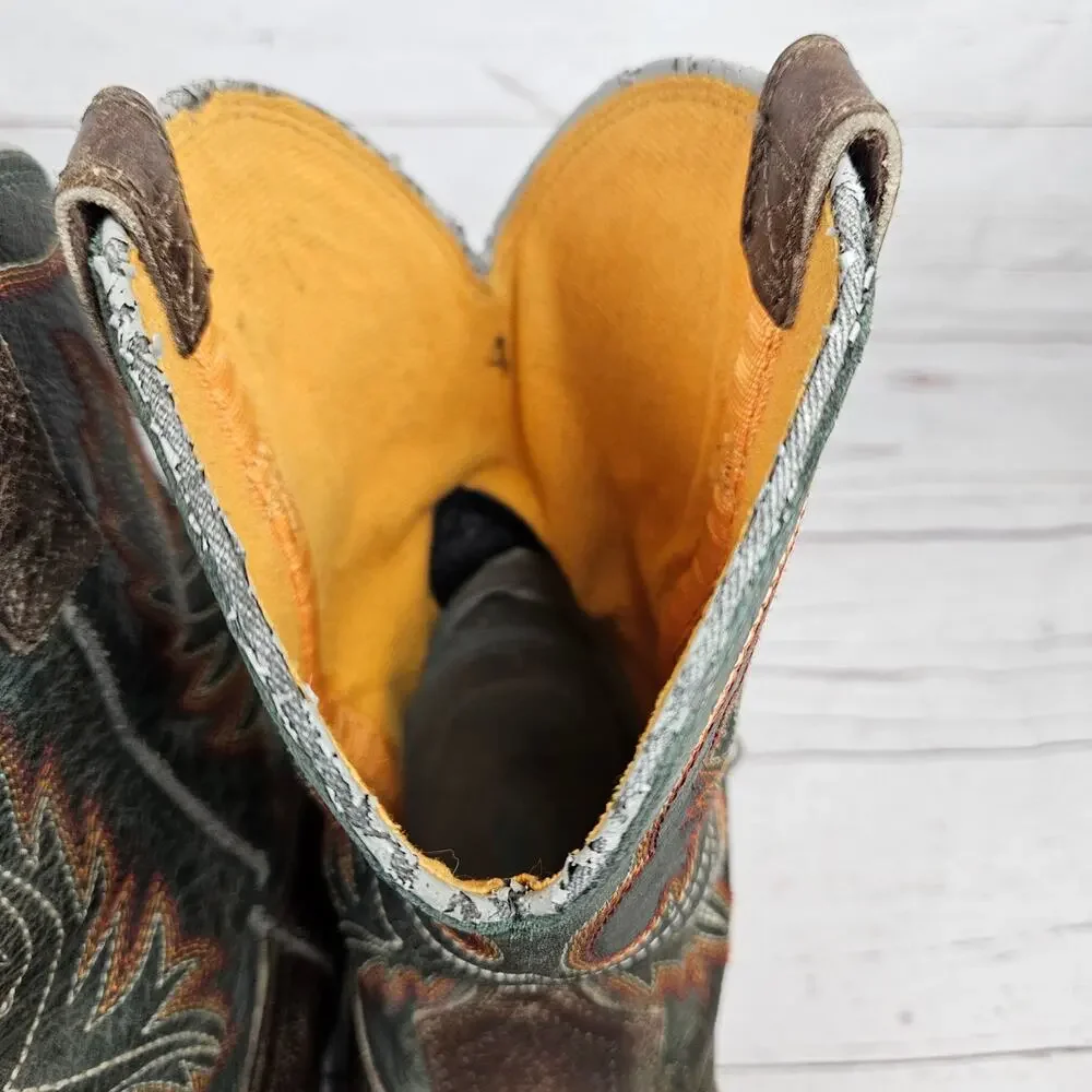 ARIAT Western Boots Brown Green US 4 Leather Embroidered Square Toe 10047010